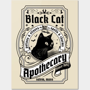 Black Cat Apothecary - Salem 1692 Retro Vintage Halloween Posters and Art